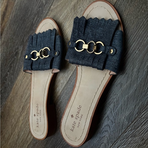 Kate Spade Kiltie Blue Denim Slide Sandal Sz 6.5 - Picture 4 of 5